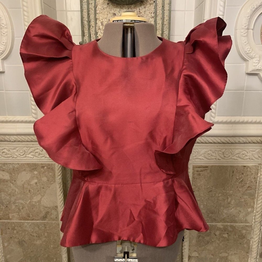 Raquel. Size 3X. Ruffled Shimmer Sleeveless Lined Top w Hi/Lo Peplum. AL.